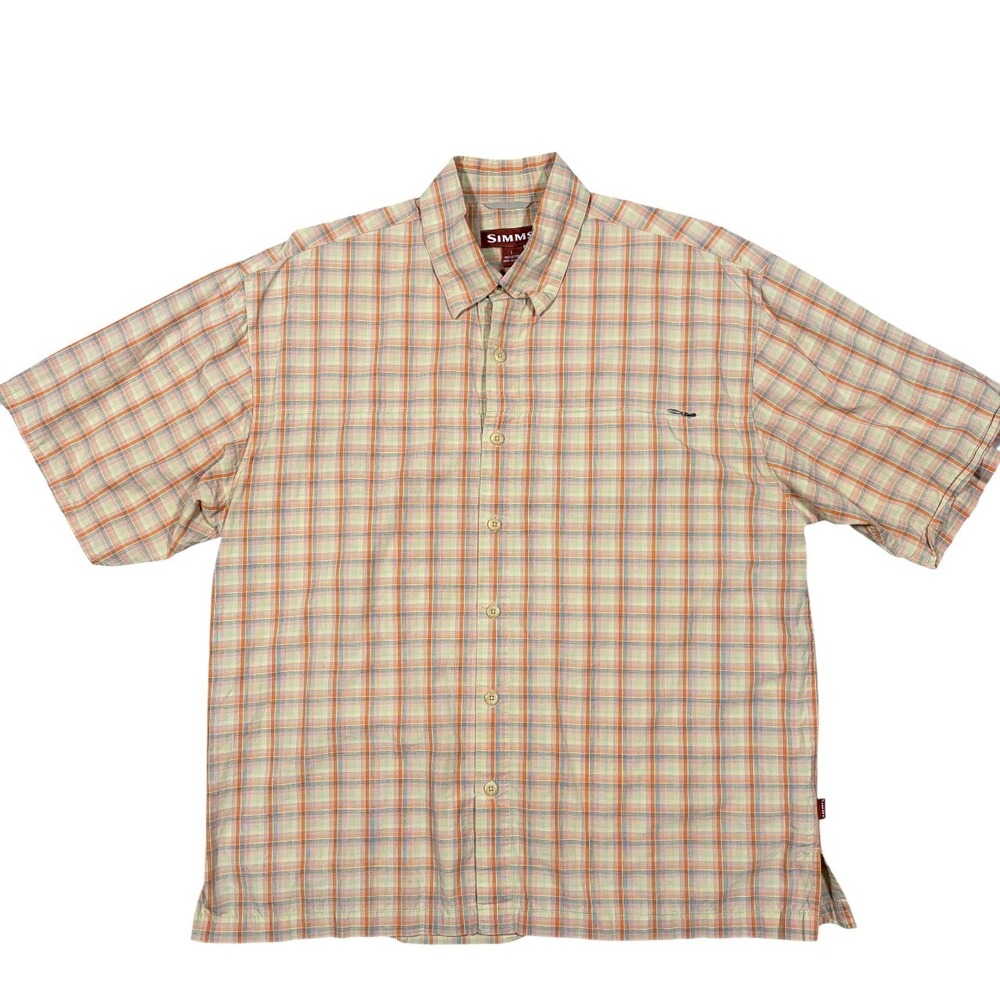 Simms Shirt Mens Large Cor3 Plaid Short Sleeve‎ Button Up Fishing Travel Outdoor